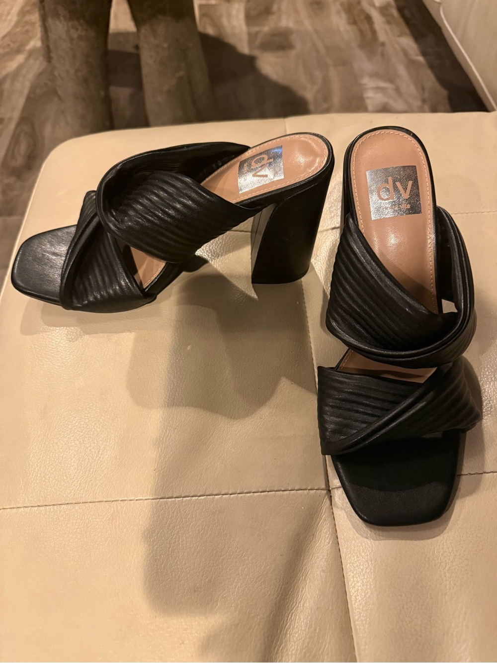 Dolce Vita Black Quilted Crossband Block Heel Mules